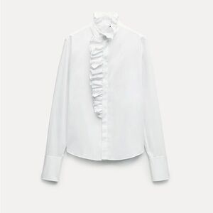 White Ruffled Long Sleeve Top